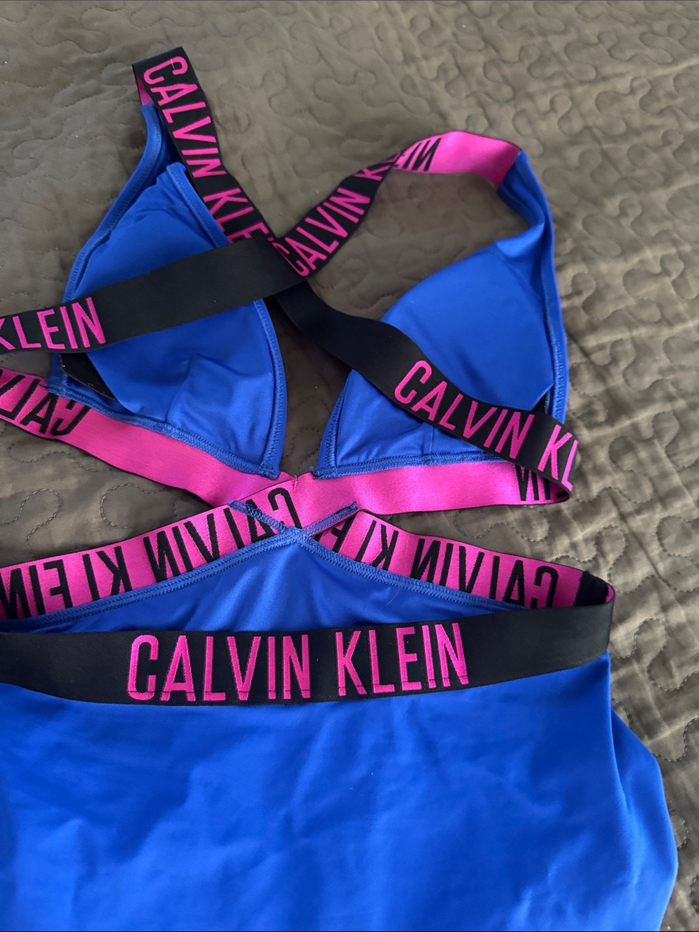 Calvin Klein Cobalt Blue High-Waist Bikini with Pink Logo Bands - Picture 3 of 3